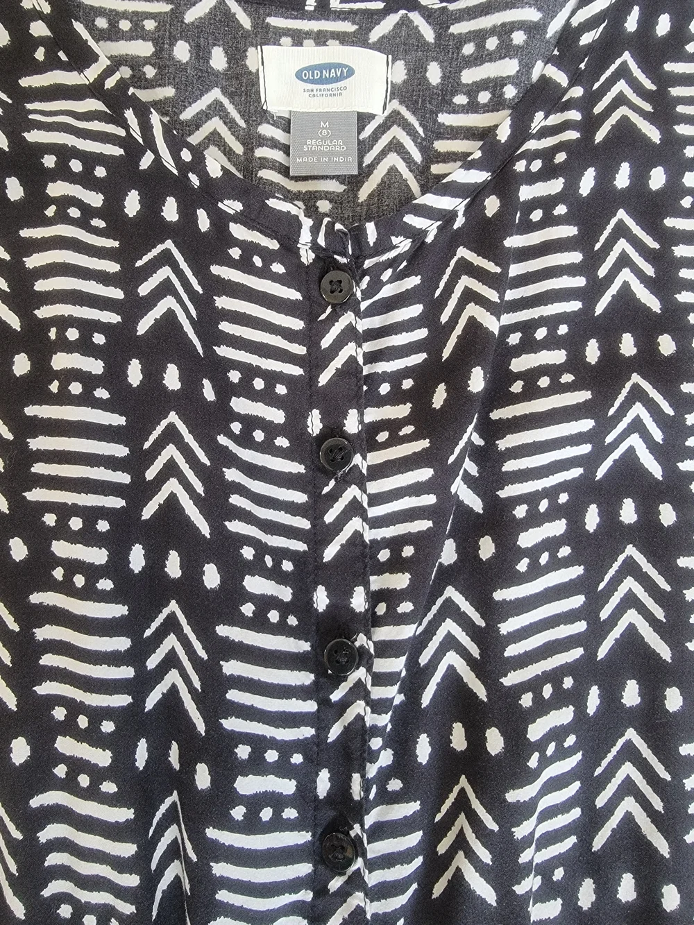 Old Navy Print Jump Rayon Black White Geometric Jumpsuit Girl Sz M (8) Boho